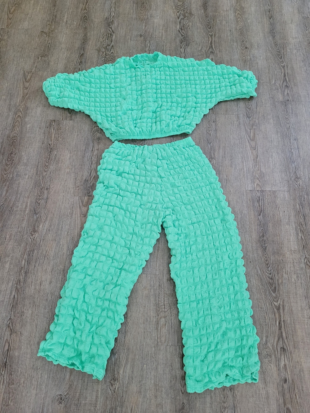 Women's Mint Green Textured Two-Piece Pants Set